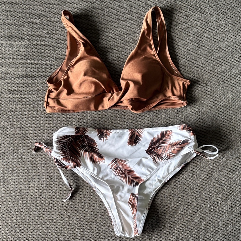 SHEIN Copper and White Feather Bikini Set